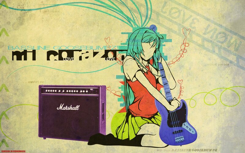 anime bassist with amplifier