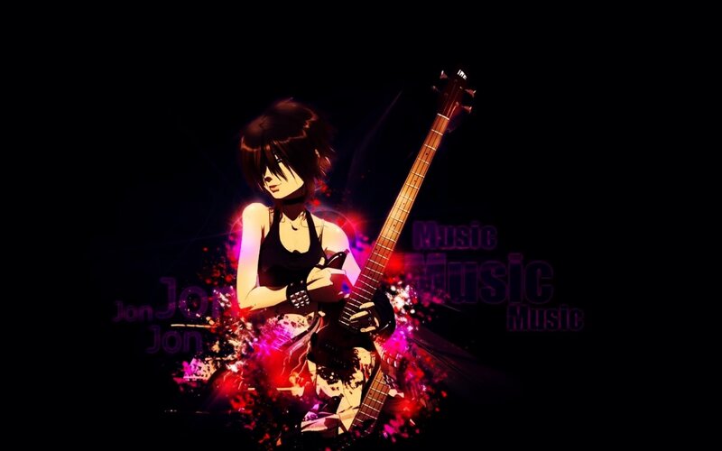 anime bassist with glowing effects