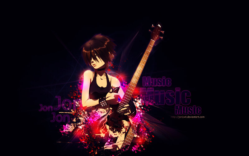 anime bassist with glowing effects