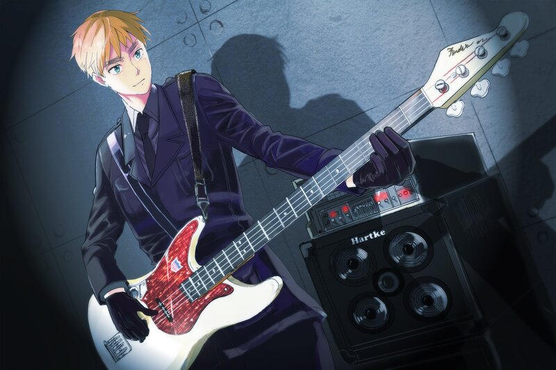 anime bassist with guitar