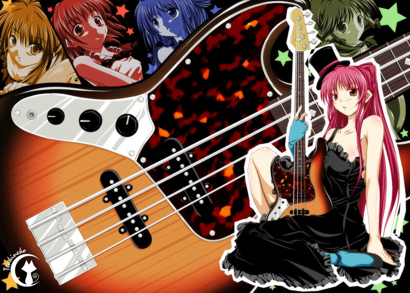 Anime bassist with guitar