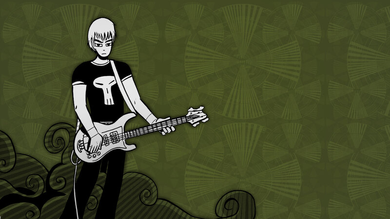 anime bassist with guitar