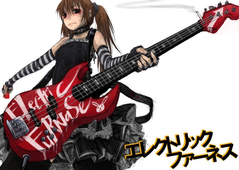 anime bassist with red guitar