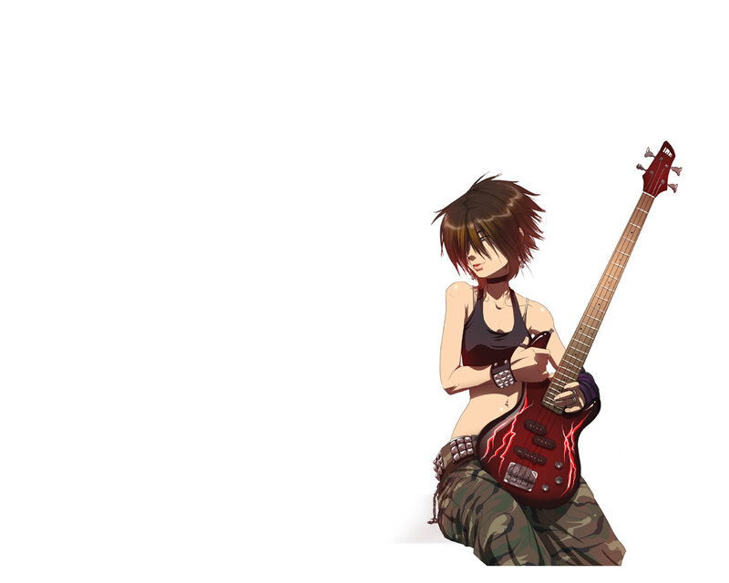anime bassist with red guitar
