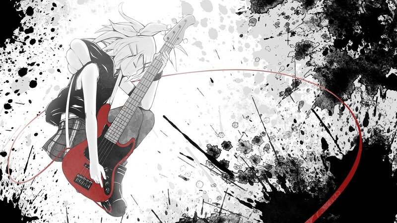 anime bassist with red guitar