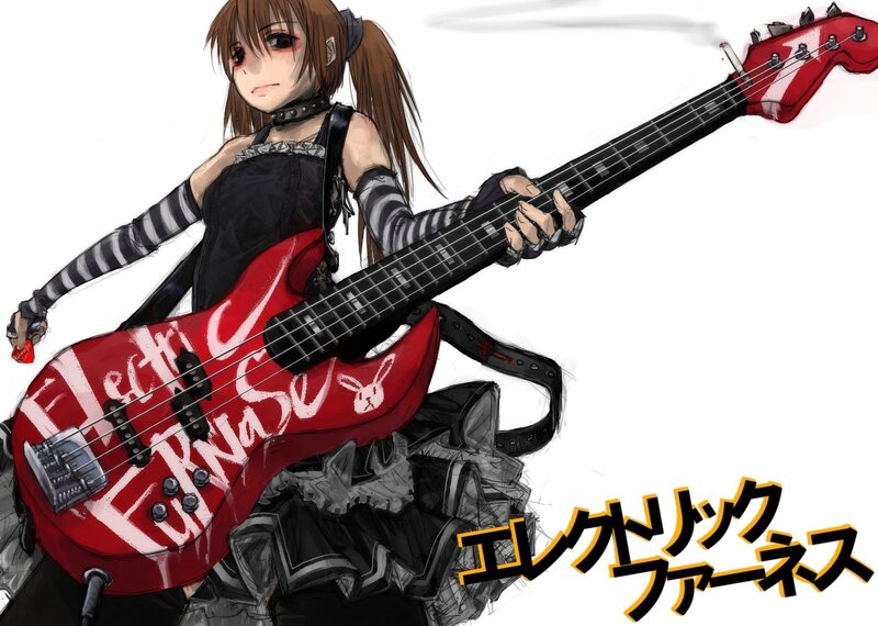anime bassist with red guitar