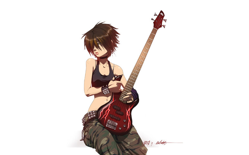 anime bassist with red guitar