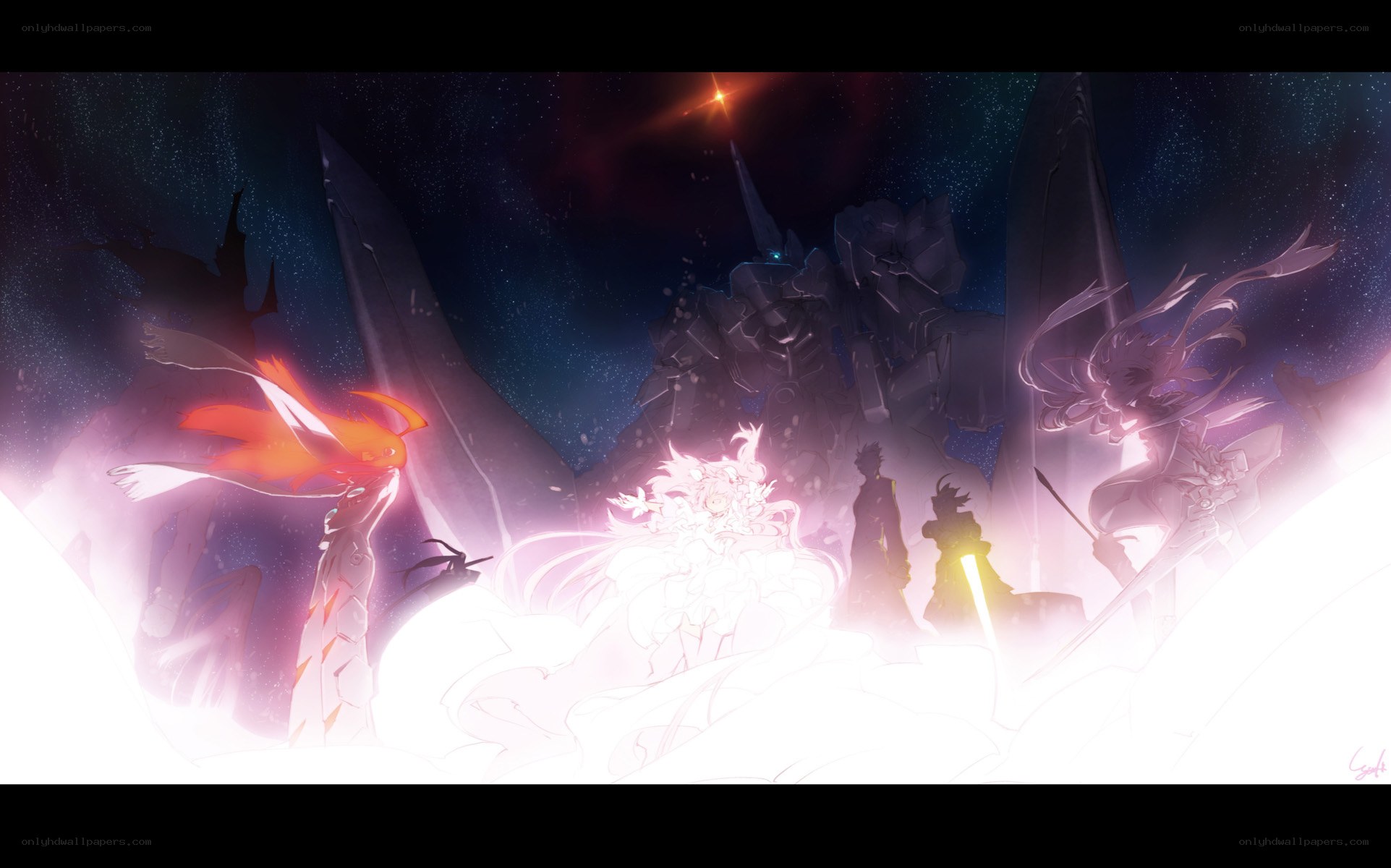 Anime battle scene at night