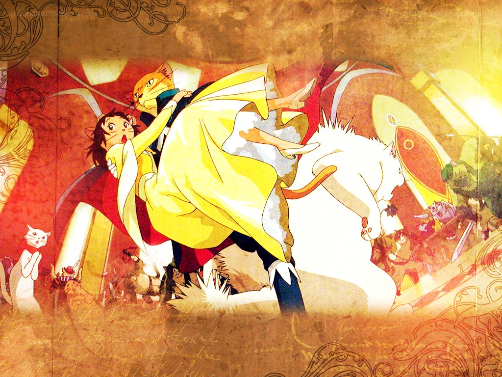 Anime battle scene with cats