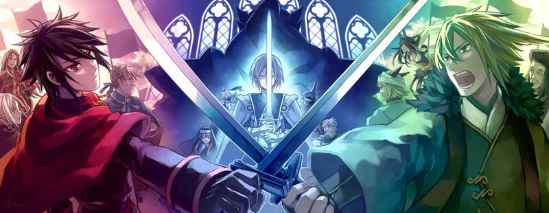 Anime battle scene with swords