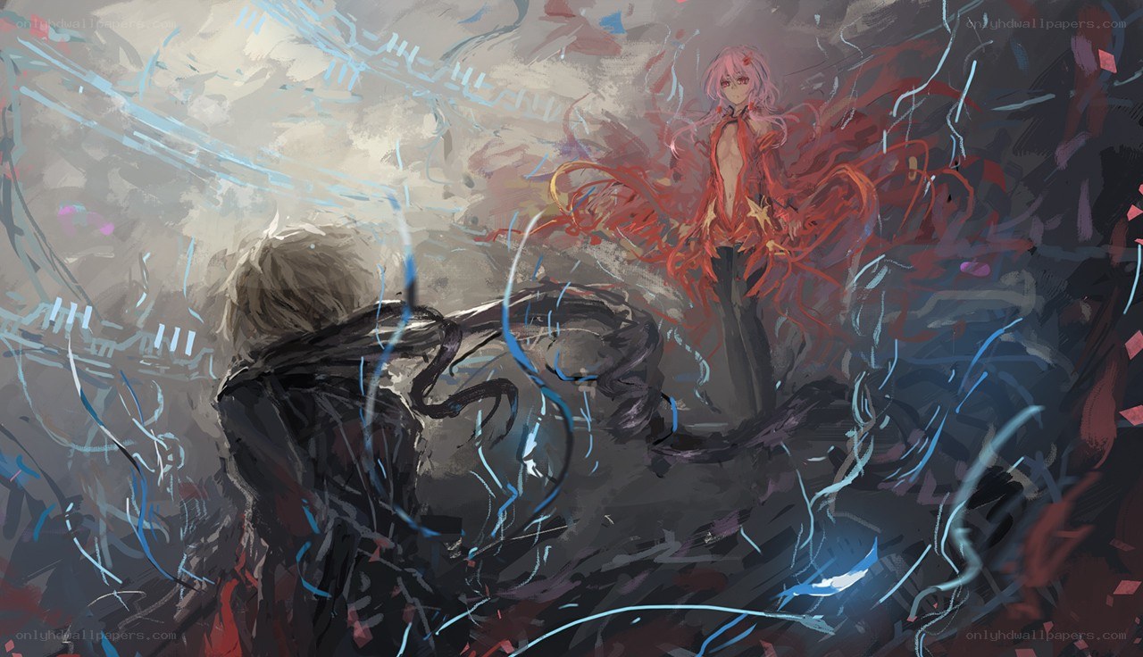 Anime battle with energy effects