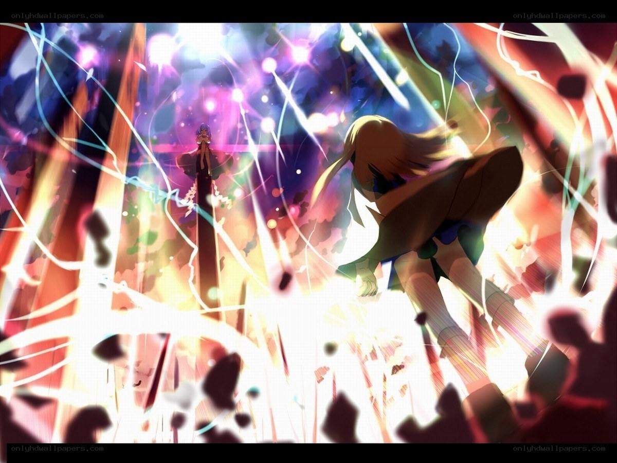 Anime battle with energy effects