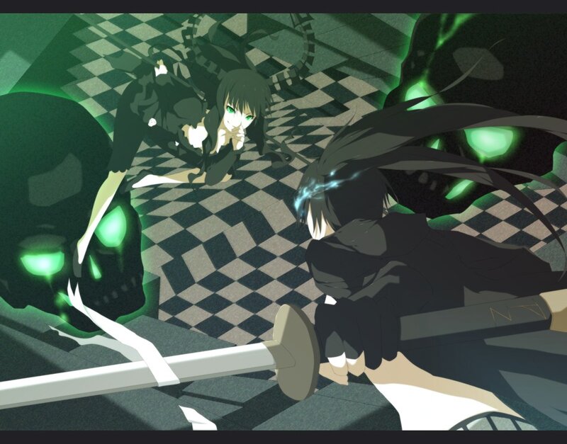 Anime battle with glowing skulls