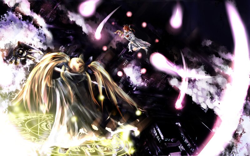 Anime battle with magic circles