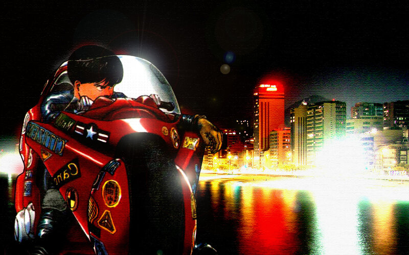 Anime biker at night city
