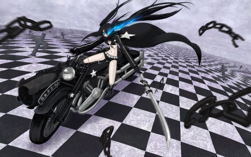 Anime biker on a checkered road