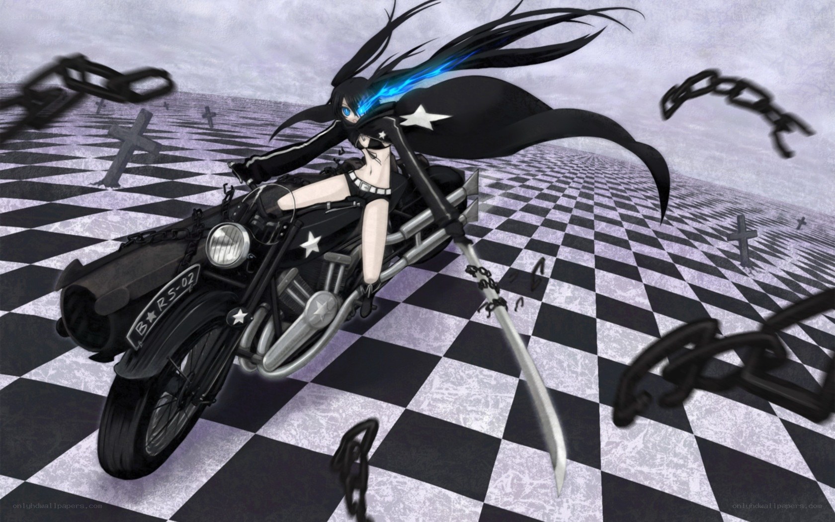 Anime biker on a checkered road