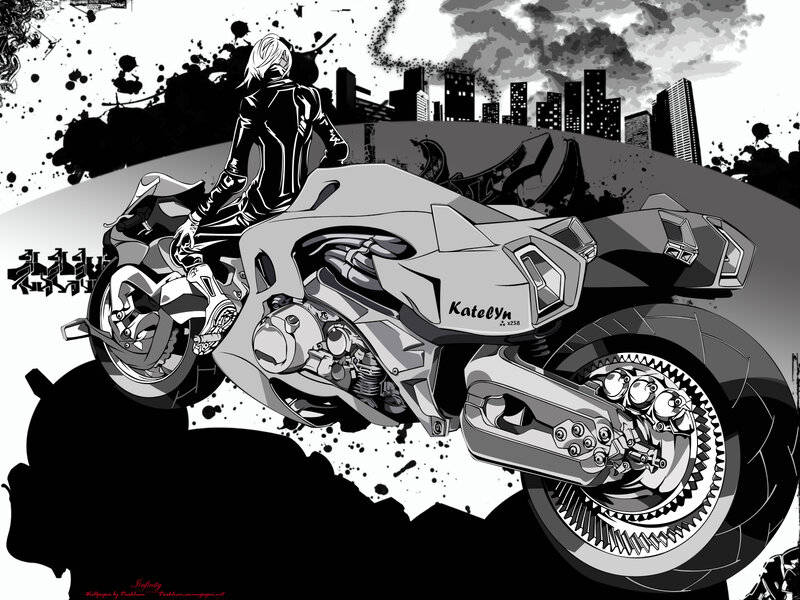 Anime biker on futuristic motorcycle