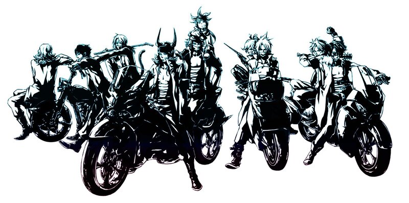 anime bikers group illustration