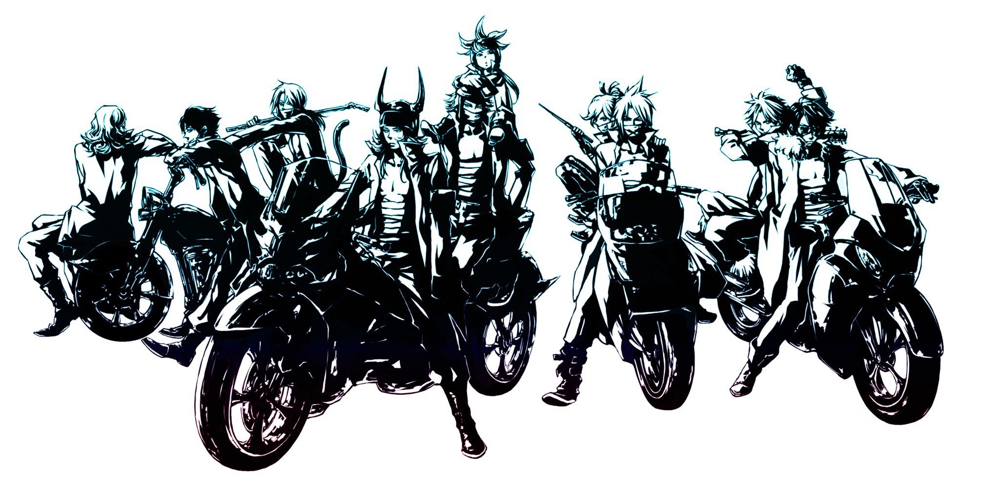 anime bikers group illustration