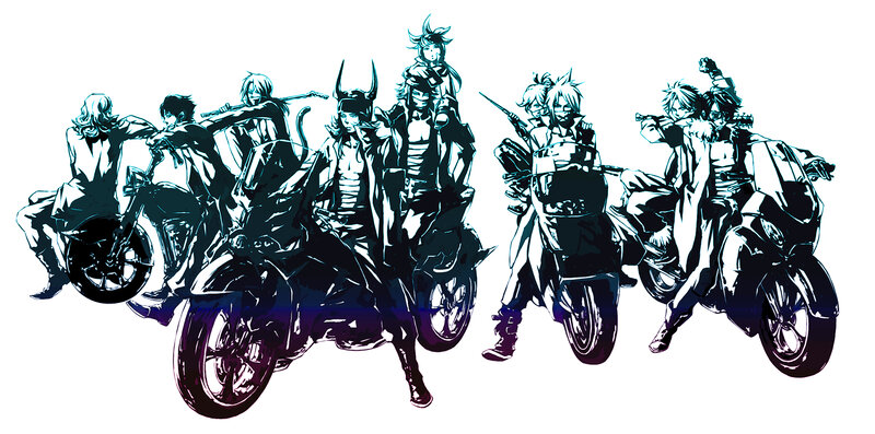 anime bikers group illustration