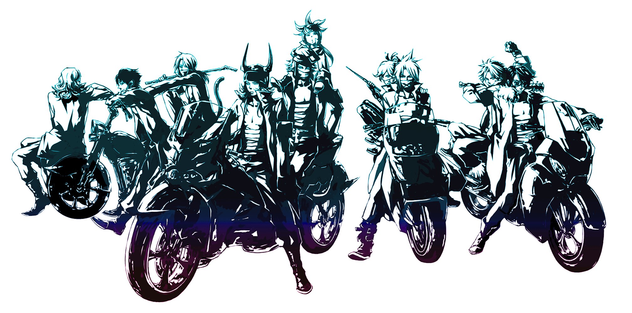 anime bikers group illustration