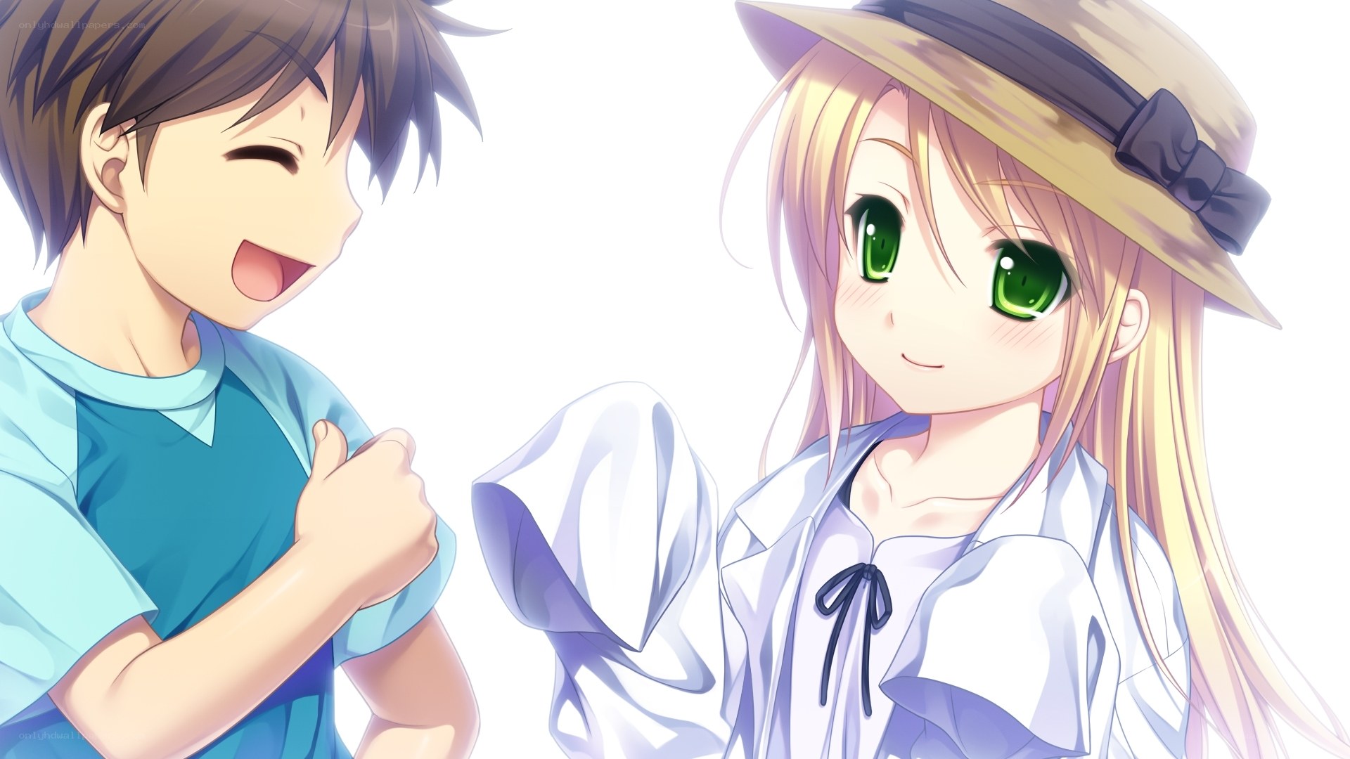 anime boy and girl smiling