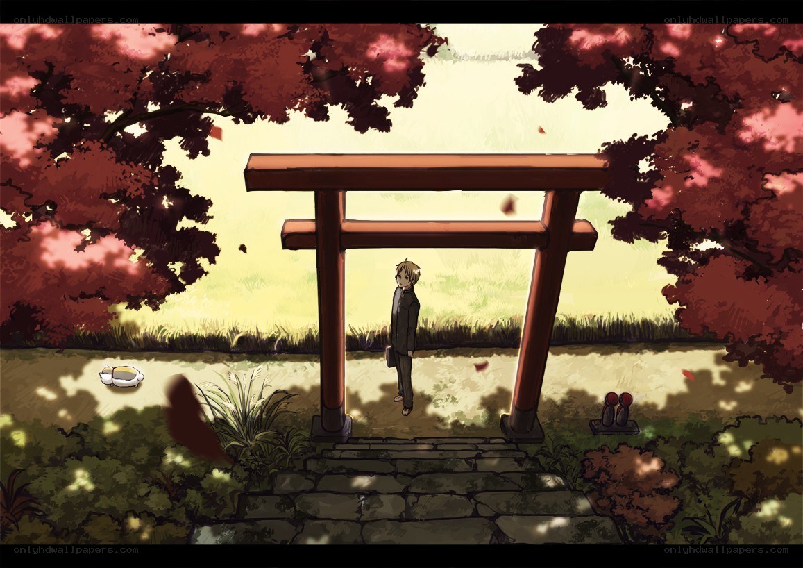 Anime boy at a shrine