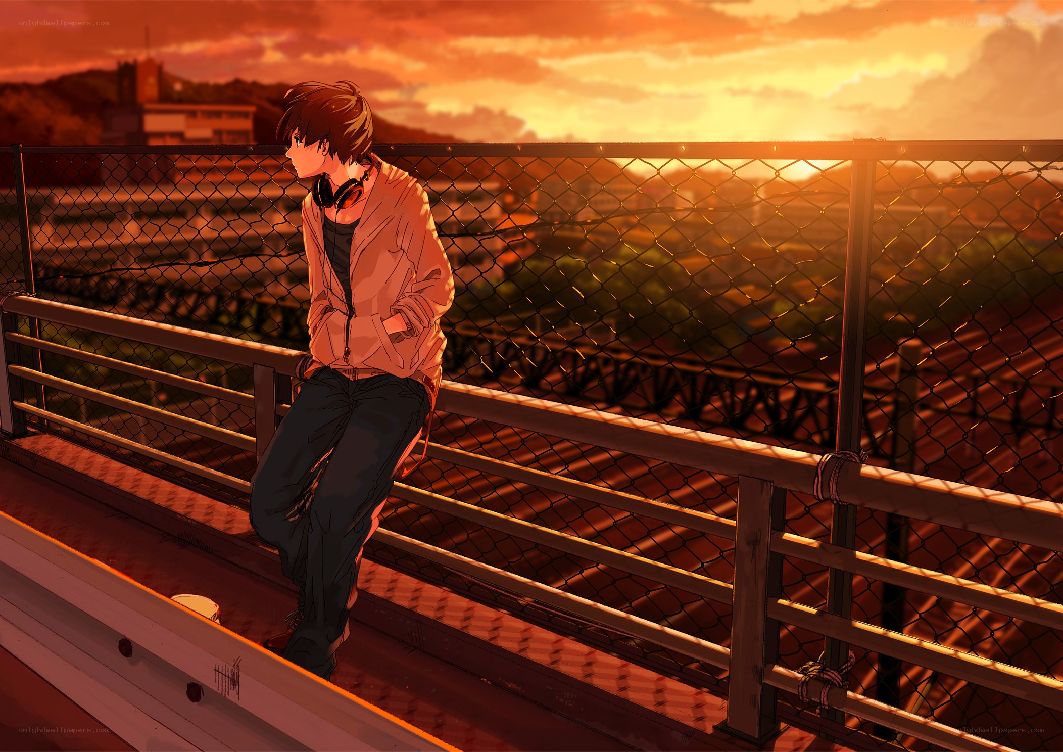 Anime boy at sunset