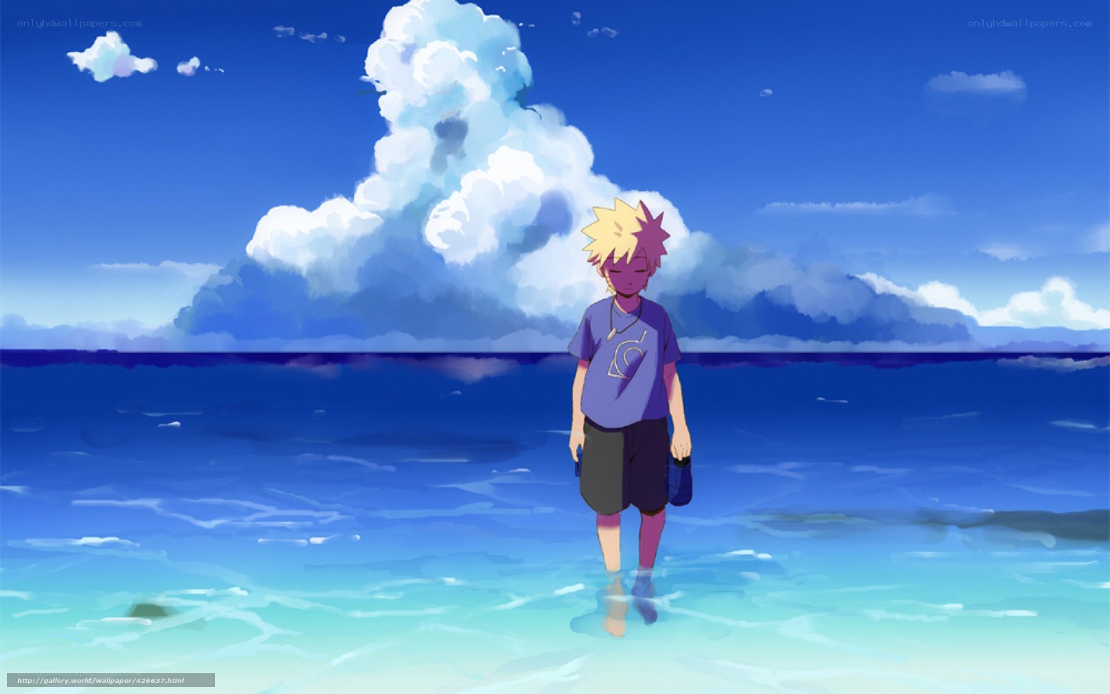 anime boy at the beach