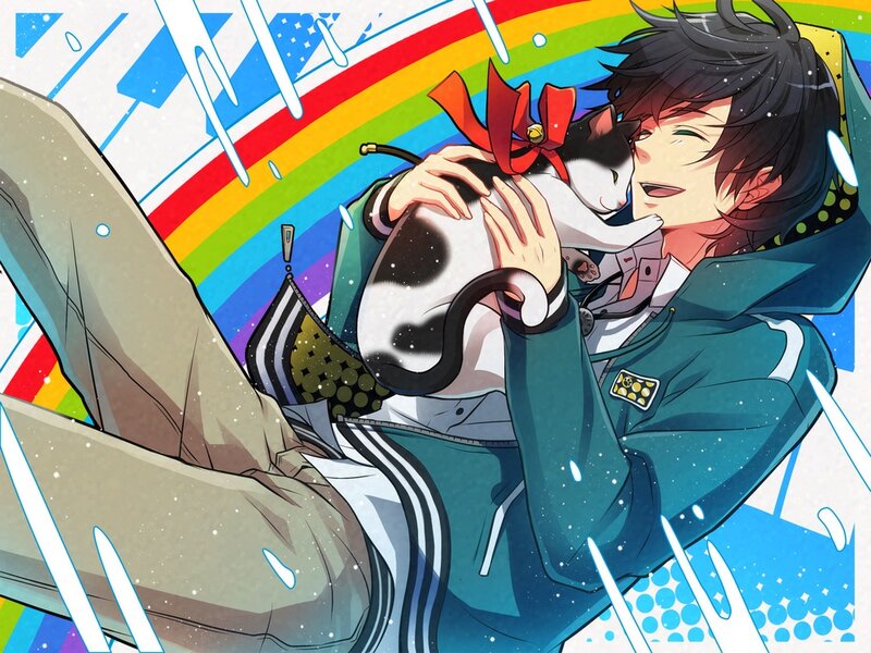 Anime Boy Holding Cat — Blue