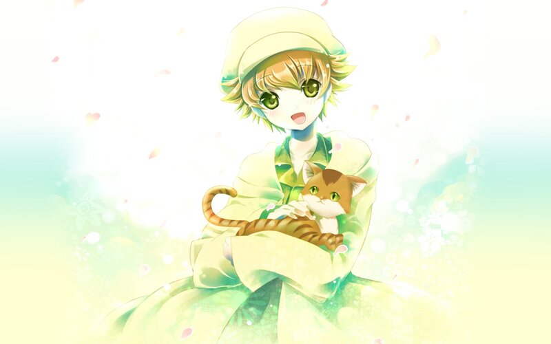 Anime Boy Holding Cat — Green