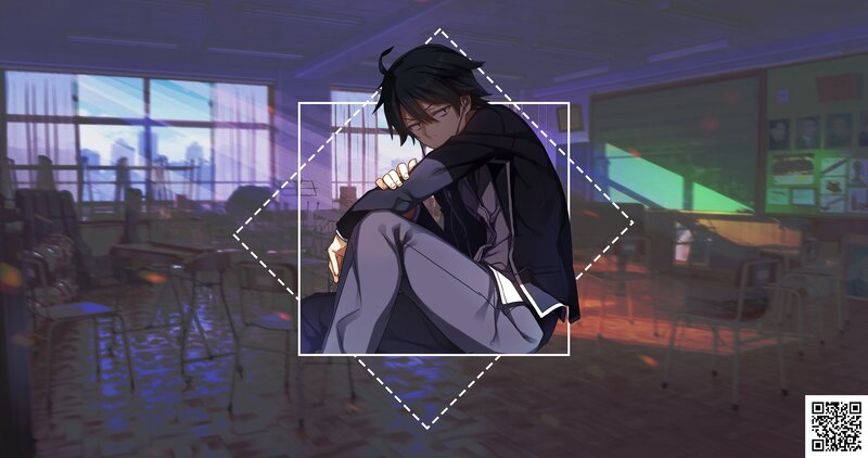 Anime Boy in Classroom — Purple