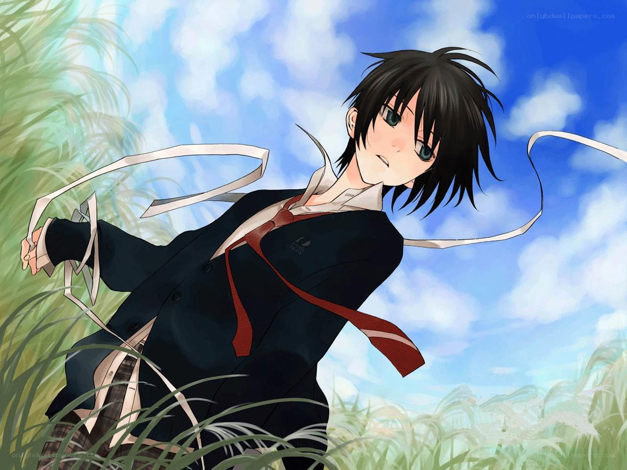 anime boy in field