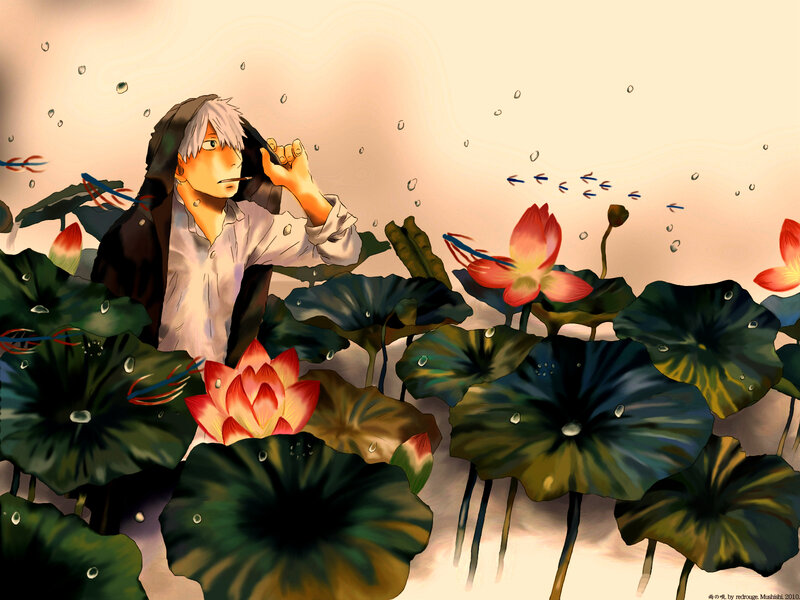 Anime boy in lotus pond