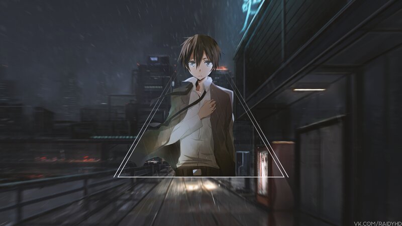 Anime Boy in Rain — Black, Dramatic