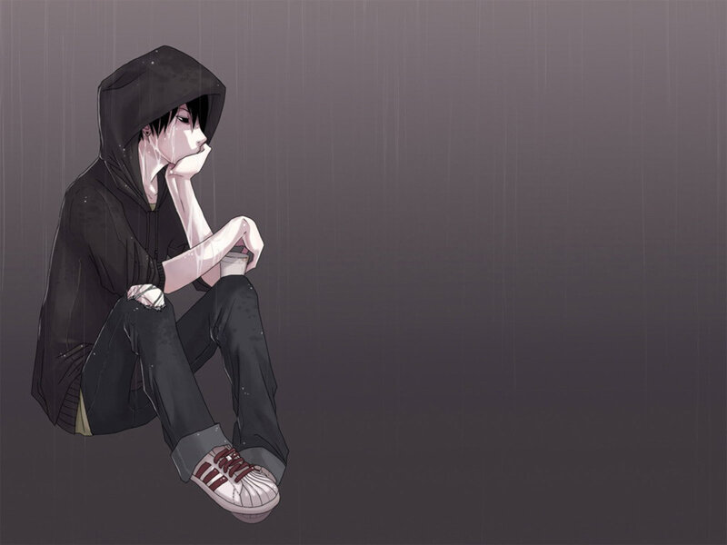 Anime Boy in Rain — Gray, Melancholic, Manga