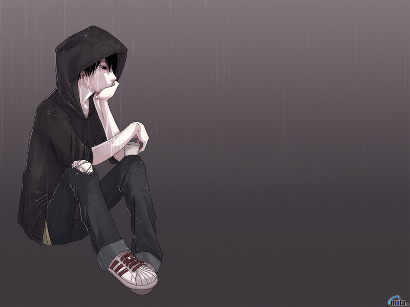 Anime Boy in Rain — Gray