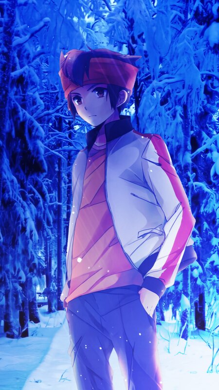 Anime Boy in Snow — Blue, Cold