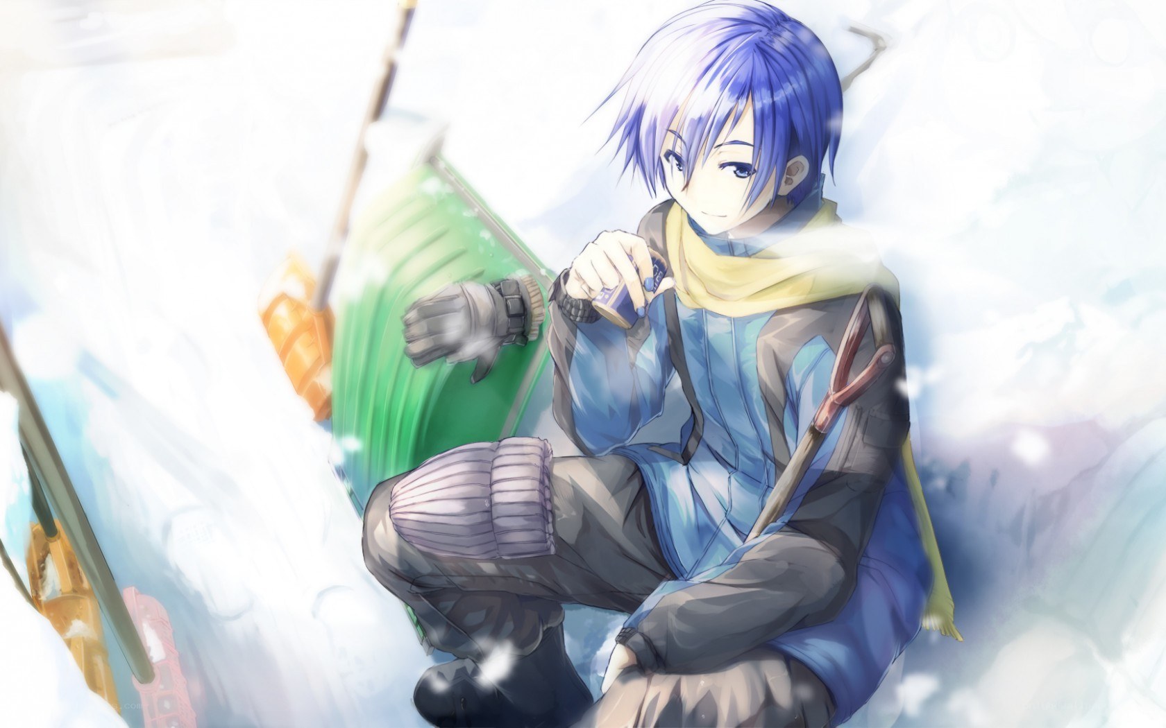 anime boy in snowy landscape