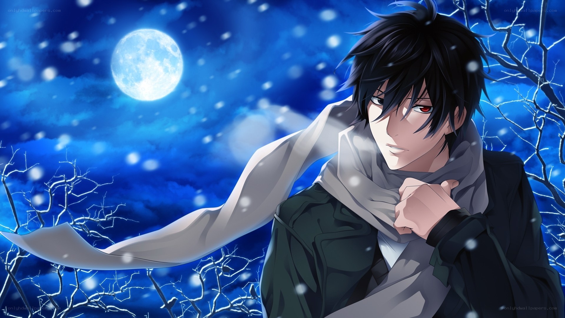 anime boy in snowy night