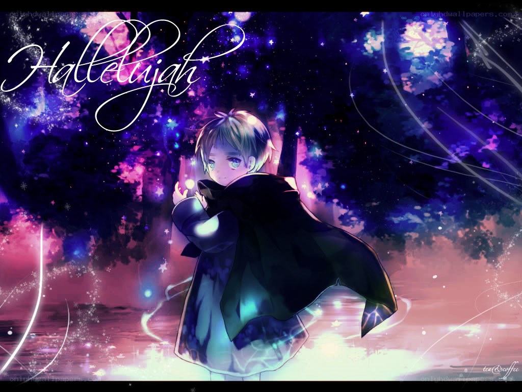 Anime boy in starry forest