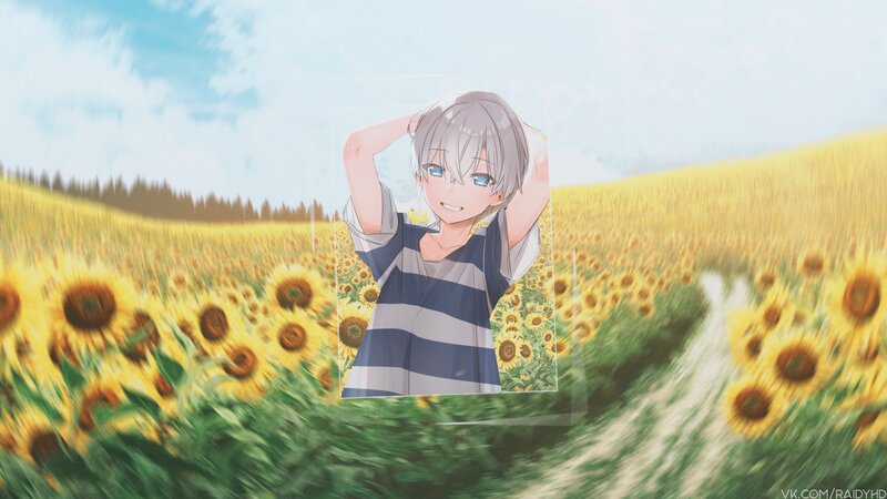 Anime Boy in Sunflower Field — Yellow