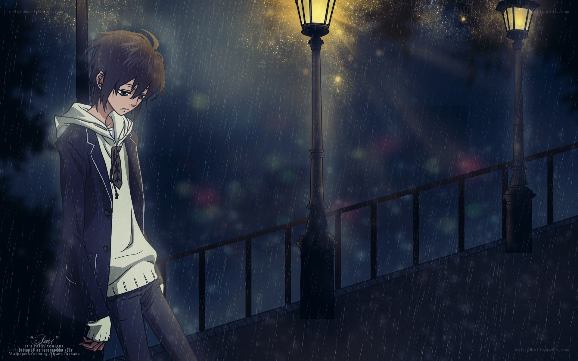 anime boy in the rain