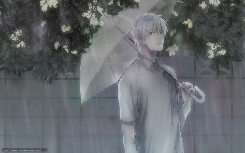 Anime boy in the rain