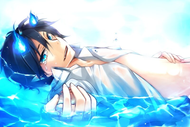 anime boy in water