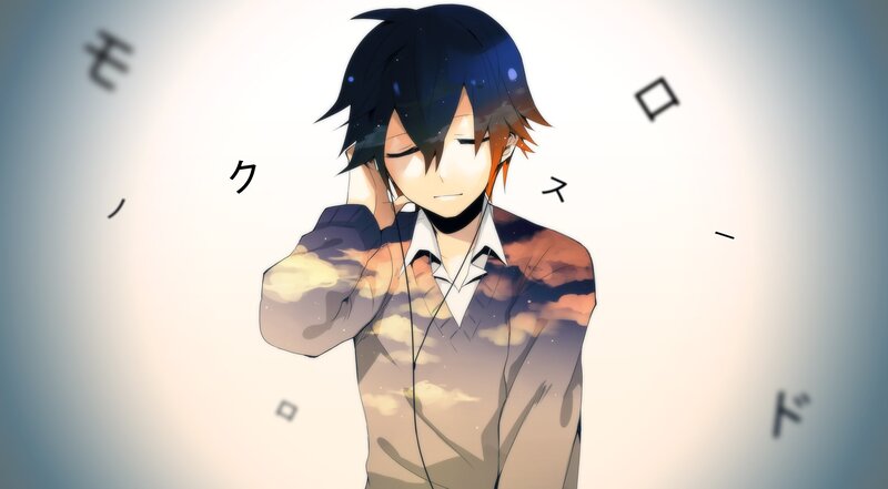 anime boy listening to music