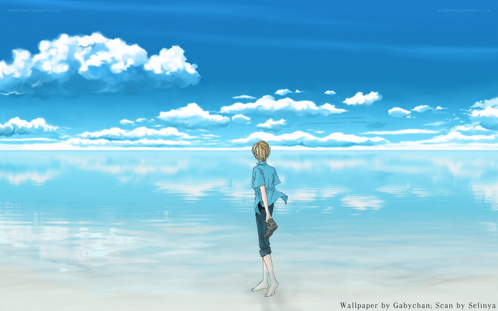 Anime boy on beach