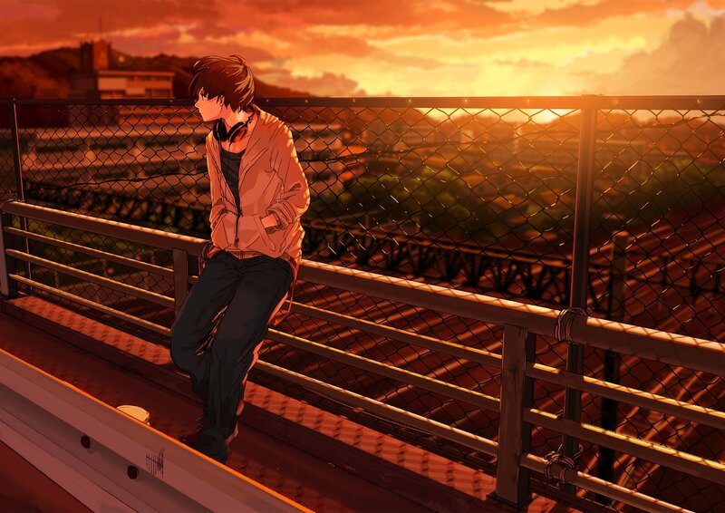 Anime Boy on Bridge — Orange