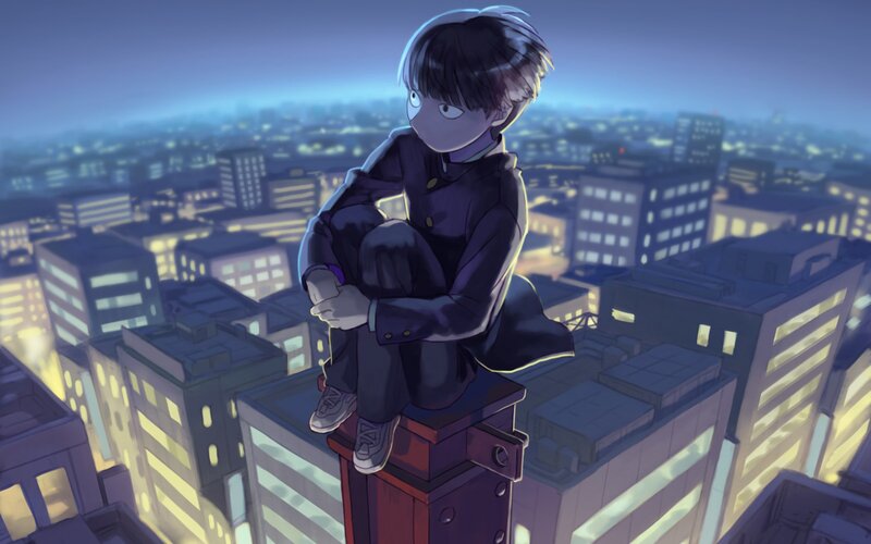 Anime Boy on Rooftop — Purple